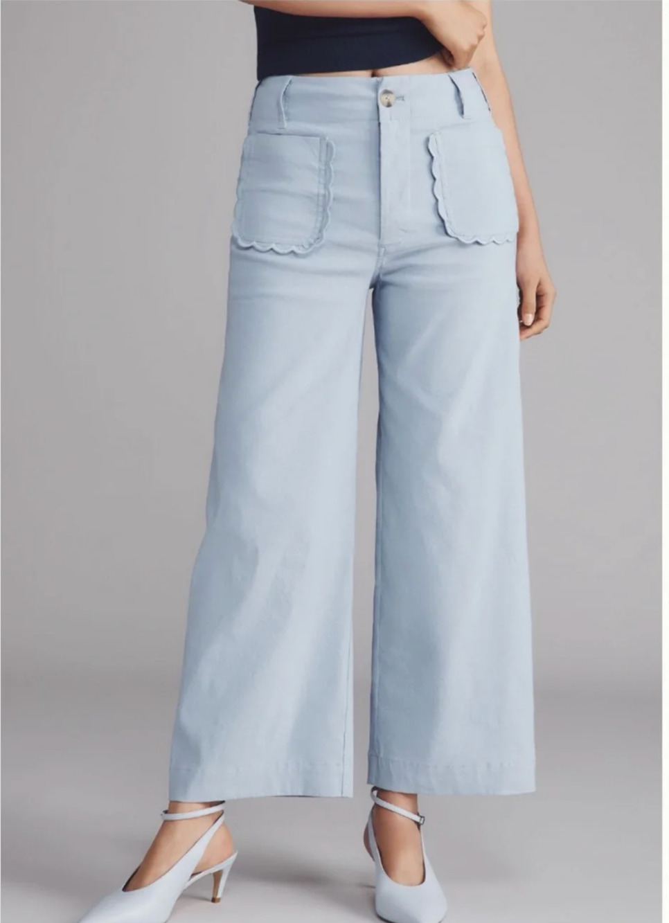Anthropologie The Colette Scalloped Crop Wide-Leg Pants 29 Petite NEW